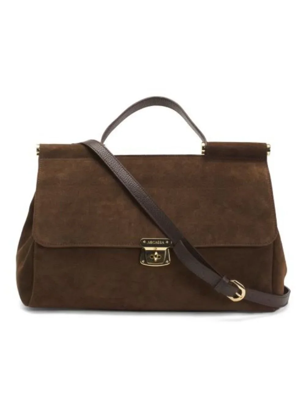 ARCADIA Made In Italy Suede Bar Top Front Flap Satchel